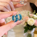Light Luxury Blue Zircon Square Copper Hoop Earrings Minimalist Geometric Chic Jewelry view 4