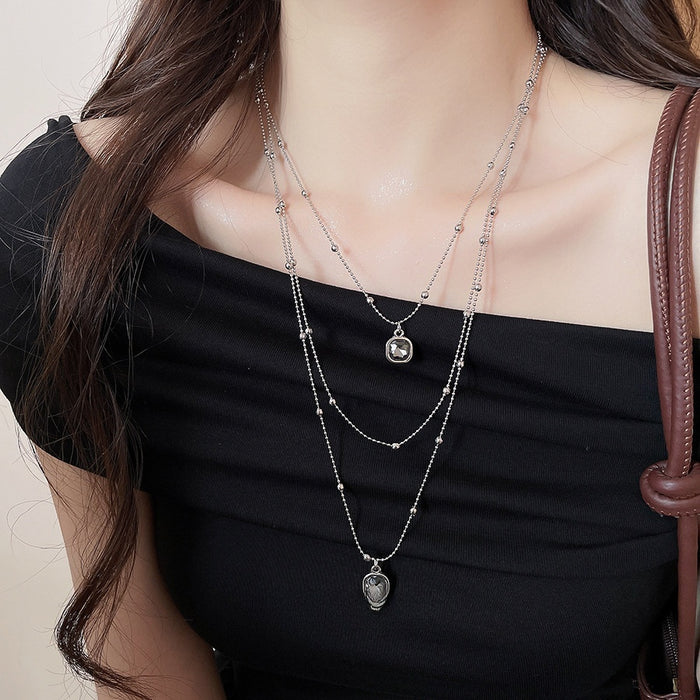 Old Money Geometric Square Rhinestone Alloy Long Necklace For Women Minimalist Clavicle Chain