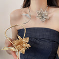 Old Money Alloy Lily Of The Valley Flower Leaf Choker Necklace With Crinkled Metal Design view 1