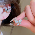 French Sparkling Zircon Butterfly Copper Clip-on Earrings For Women, Elegant Non-Pierced Ear Cuffs view 1