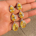 Luxury Yellow Diamond Water Drop Dangle Earrings Full Zircon Long Earrings For Wedding Banquet view 1