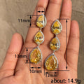 Luxury Yellow Diamond Water Drop Dangle Earrings Full Zircon Long Earrings For Wedding Banquet view 4