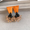 Vintage Ethnic Wood Stud Earrings With Natural Crystal Flower Cluster Geometric Design view 4