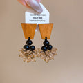 Vintage Ethnic Wood Stud Earrings With Natural Crystal Flower Cluster Geometric Design view 2