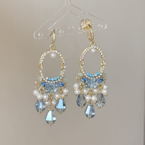 Bohemian Geometric Tassel Alloy Hook Drop Earrings, Unique Ethnic Style Fashion Jewelry
