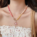 Colorful Artificial Crystal Beaded Flower Necklace For Women Sweet Pastoral Collarbone Choker view 3