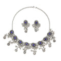 Vintage Bohemian Ethnic Coin Tassel Alloy Chandelier With Blue Crystal Rhinestone Drops Earrings view 5
