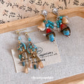 Bohemian Geometric Tassel Stud Earrings With Zircon And Faux Crystal Beads view 2