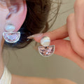 French Vintage Rhinestone Semi-Circle Copper Clip-on Earrings, Minimalist Geometric Round Style view 3