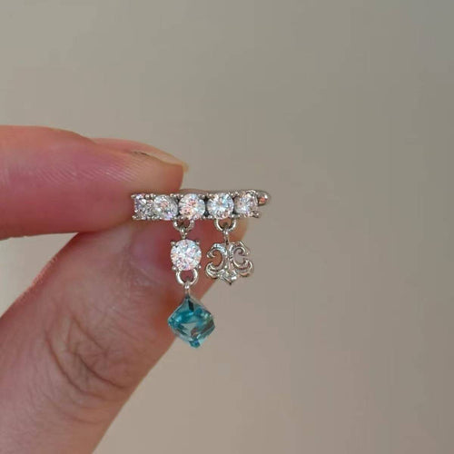 Light Luxury Copper Zircon Iris Flower Clip-on Earrings Geometric No-Piercing Ear Cuffs