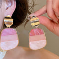 Acrylic Square Stud Earrings With Silver Posts, Artsy Geometric Statement Design view 3