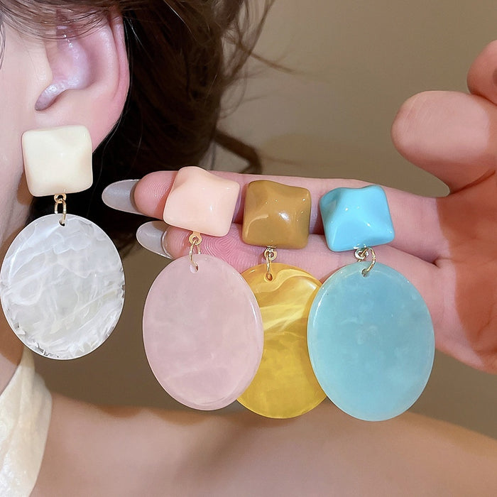 Summer Textured Resin Oval Geometric Stud Earrings, Sweet Dopamine Vacation Style