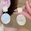 Summer Textured Resin Oval Geometric Stud Earrings, Sweet Dopamine Vacation Style view 3