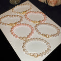 French Vintage Faux Pearl Zircon Beaded Bangle For Women Light Luxury Geometric Round Bracelet view 2