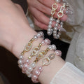 French Vintage Faux Pearl Zircon Beaded Bangle For Women Light Luxury Geometric Round Bracelet view 1