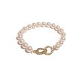 French Vintage Faux Pearl Zircon Beaded Bangle For Women Light Luxury Geometric Round Bracelet view 5