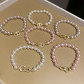French Vintage Faux Pearl Zircon Beaded Bangle For Women Light Luxury Geometric Round Bracelet view 4