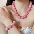 Modern Minimalist Acrylic Round Beaded Necklace Bracelet Jewelry Set For Women view 3