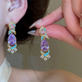 Vintage Enamel Zircon Teardrop Copper Stud Earrings Light Luxury Palace Style Jewelry view 4