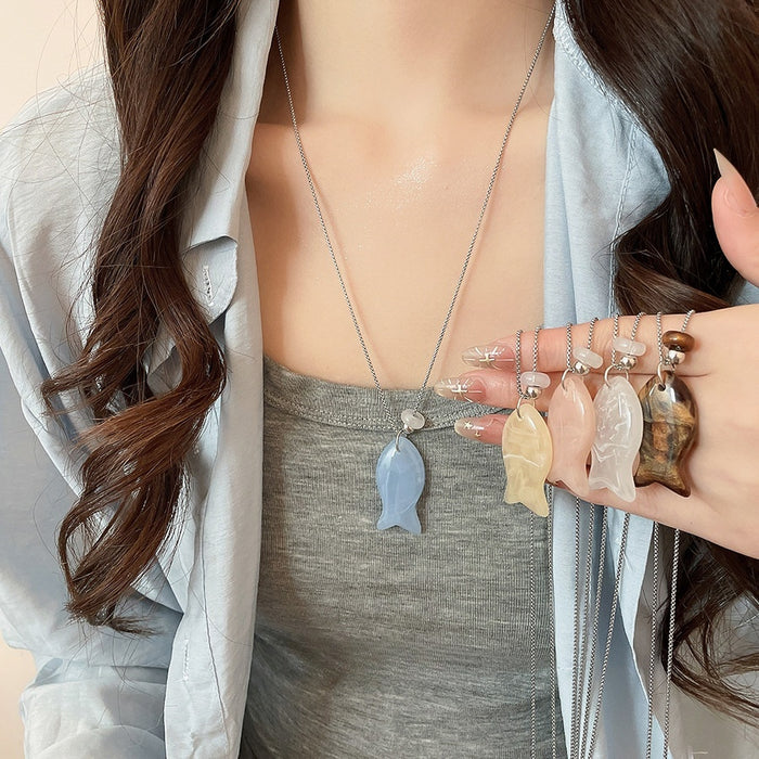 Cute Resin Goldfish Sweater Necklace Summer Sweet Girl Cream Style Clavicle Jewelry