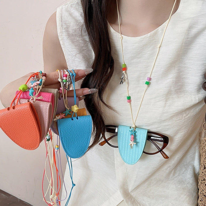 Dopamine Faux Leather Halter Necklace With Eyeglass Clip, Cute Geometric Animal Vacation Accessory