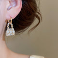 Light Luxury Alloy Rhinestone Handbag Pearl Geometric Earrings For Women view 3