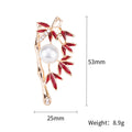 Green Enamel Leaf Branch Brooch With White Pearl And Gold Tone view 5