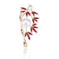Green Enamel Leaf Branch Brooch With White Pearl And Gold Tone view 2