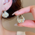 Light Luxury Rhinestone Resin Flower Earrings White Floral Ear Cuff Style Forest Fresh Jewelry view 4