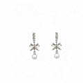 Elegant Rhinestone Bowknot Tassel Pearl Drop Studs Silver Needle Luxury Zircon Bridal Fashion Earrings view 5