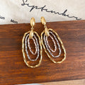 Vintage Hollow Oval Copper Metal Drop Earrings European Minimalist Geometric Stud Style view 4