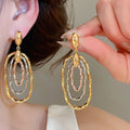 Vintage Hollow Oval Copper Metal Drop Earrings European Minimalist Geometric Stud Style view 1