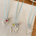 Light Blue Alloy Hollow Heart Flower Candy Ball Long Clavicle Necklace For Women Fairy Style view 1