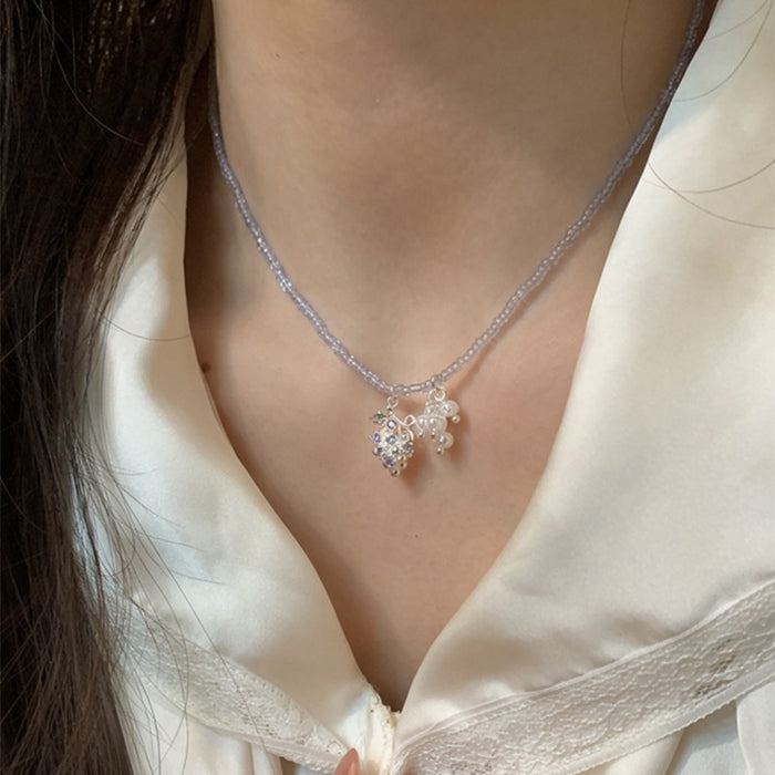 2026 Summer Grape Beaded Faux Crystal Necklace Casual Fresh Fruit Clavicle Chain