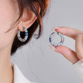 Bohemian Blue Geometric Hoop Earrings, Vintage Ethnic Style Exotic Fashion Accessories view 3