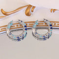 Bohemian Blue Geometric Hoop Earrings, Vintage Ethnic Style Exotic Fashion Accessories view 2