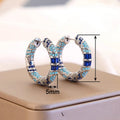 Bohemian Blue Geometric Hoop Earrings, Vintage Ethnic Style Exotic Fashion Accessories view 4