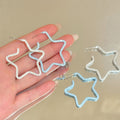 Painted Iron Wrinkled Star Hoop Earrings Fashion Geometric Silver Pin Jewelry for Women view 1
