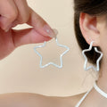 Painted Iron Wrinkled Star Hoop Earrings Fashion Geometric Silver Pin Jewelry for Women view 4
