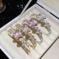 Luxury Korean Style Copper Open Bangle With Sparkling Zircon Bow Butterfly Design view 2