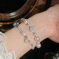 Korean Light Luxury Faux Baroque Pearl Beaded Bangle With Irregular Geometric Round Design view 3