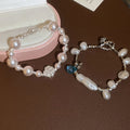 Korean Light Luxury Faux Baroque Pearl Beaded Bangle With Irregular Geometric Round Design view 4
