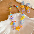 Sweet Dopamine Resin Flower Necklace And Stud Earrings Jewelry Set For Summer Vacation Style view 4