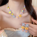 Sweet Dopamine Resin Flower Necklace And Stud Earrings Jewelry Set For Summer Vacation Style view 1