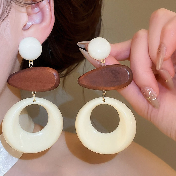 Artistic Minimalist Resin Oval Stud Earrings Geometric Round Design Fashion Ear Jewelry
