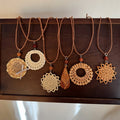 Bohemian Leather Cord Rattan Woven Teardrop Floral Pendant Sweater Necklace for Women view 2