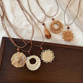 Bohemian Leather Cord Rattan Woven Teardrop Floral Pendant Sweater Necklace for Women view 4