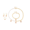 Four Piece Enamel Flower Heart Pearl Bracelet Ring Earrings Collarbone Necklace Set view 5