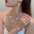 Four Piece Enamel Flower Heart Pearl Bracelet Ring Earrings Collarbone Necklace Set view 1