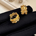 18K Gold Plated Copper Zircon Hollow Lace Round Court Style Ear Cuff Earrings view 3